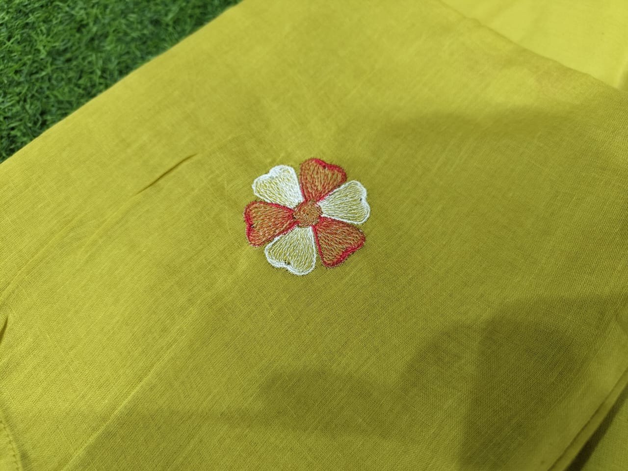 Yellow Anarkali Cotton Embroidered Suit Set